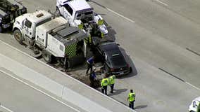Dallas road crew hit by vehicle on I-35, 3 southbound lanes blocked