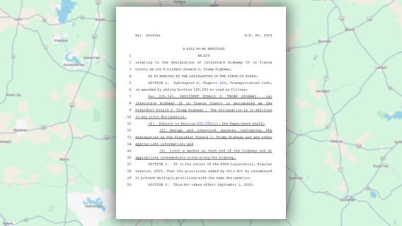 Texas lawmaker files bill to rename I-35 as 'President Donald J. Trump Highway'