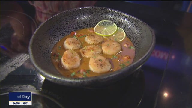 Seared scallops with spicy coconut sauce recipe