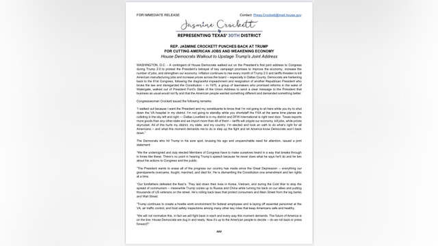 Dallas Rep. Jasmine Crockett walks out of Trump speech: 'He's spewing all kinds of nonsense and bull****'