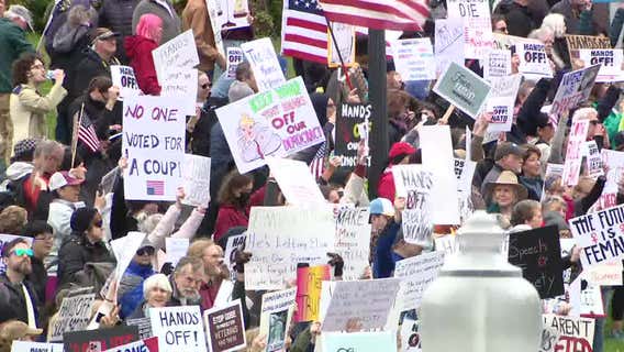 Protesters gather in Downtown Dallas for 'Hands Off!' rally