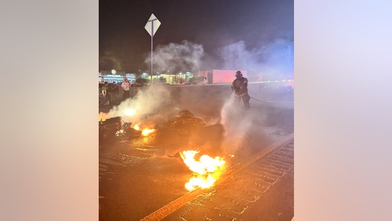 At least 17 injured after multiple motorcycles crash, catch fire on I-35W in Fort Worth
