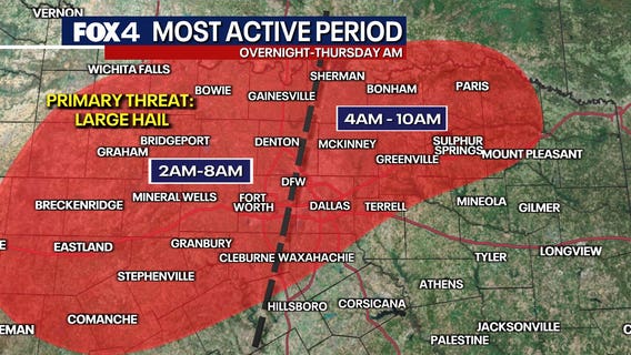 Dallas weather: Severe weather risk, including egg-sized hail early Thursday