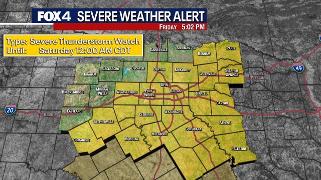 Dallas weather: Severe Thunderstorm Watch in effect on Friday night