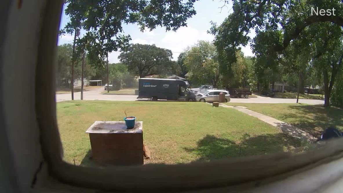 "Did you get your package?": Car crashes into Amazon delivery truck