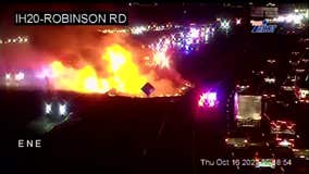 18-wheeler fire with 20ft flames closed I-20 in Grand Prairie Thursday morning