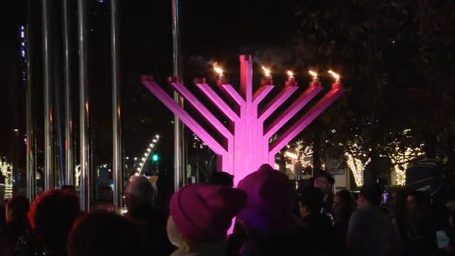 Dallas residents gather at Klyde Warren Park for Hanukkah menorah lighting