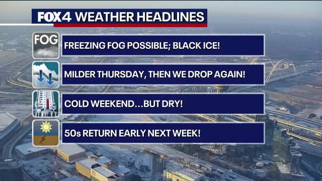 Dallas Weather: Sunshine to follow freezing fog, dangerous road conditions