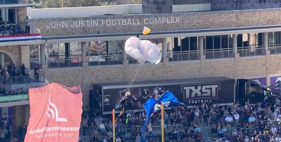Watch: Paratrooper falls from field goal net at Armed Forces Bowl in Fort Worth