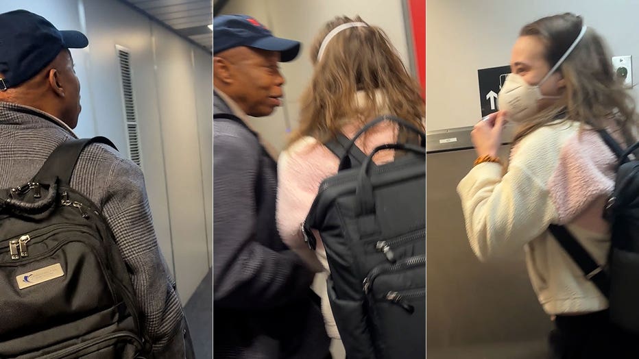 Former New York City Mayor Eric Adams and a passenger exchanged heated words at Dallas Fort Worth International Airport on Jan. 12, 2026.