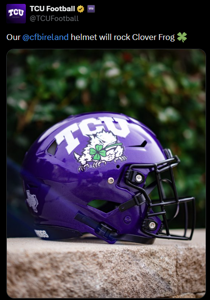 TCU football unveils special helmet for upcoming Ireland game