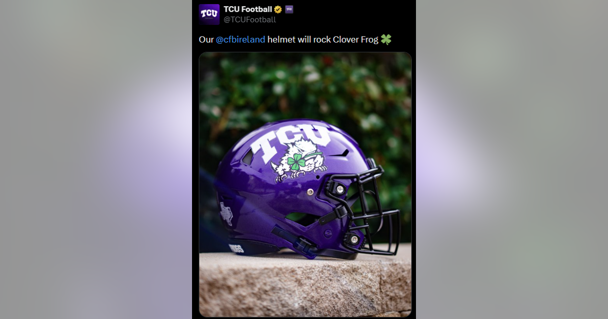 TCU football unveils special helmet for upcoming Ireland game