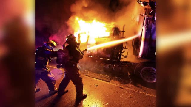 Burning diesel spills across I-20 after 'loud pop' triggers massive rig fire