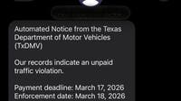 Texas police warn of viral DMV text scam targeting drivers over fake traffic tickets