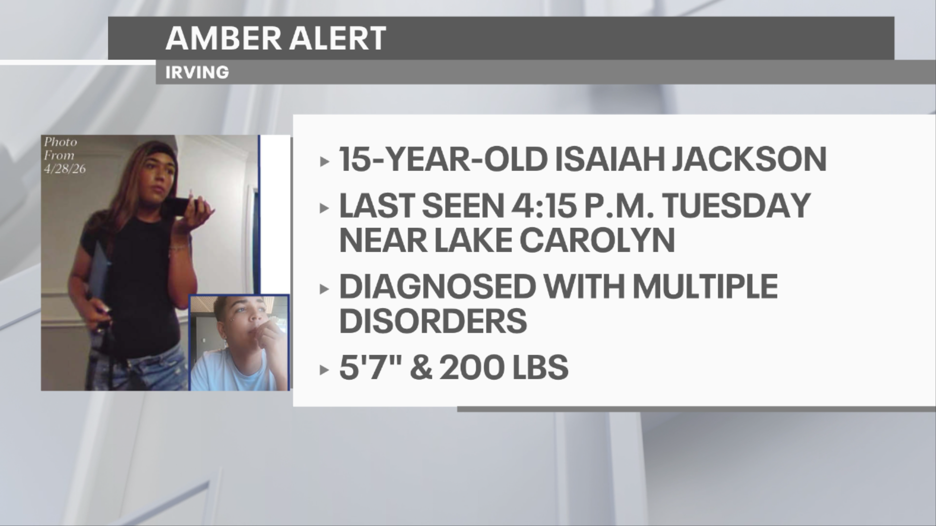 AMBER Alert issued for missing Irving teen