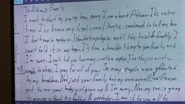 Tanner Horner Trial Day 5: Jurors shown letter killer wrote to Athena Strand's family