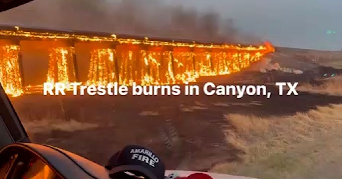 WATCH: Train trestle burns as wildfires rage in Texas Panhandle