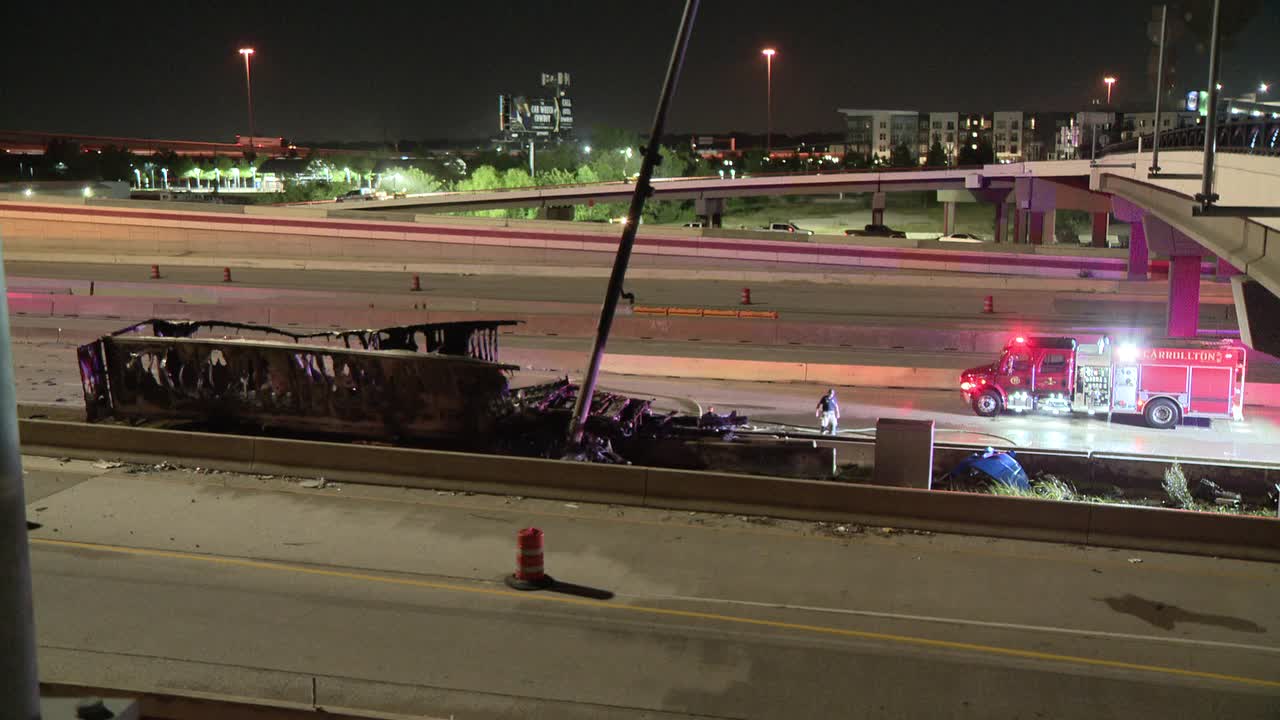 Traffic Alert: 1 dead, SB I-35E shut down in Carrollton after fiery crash