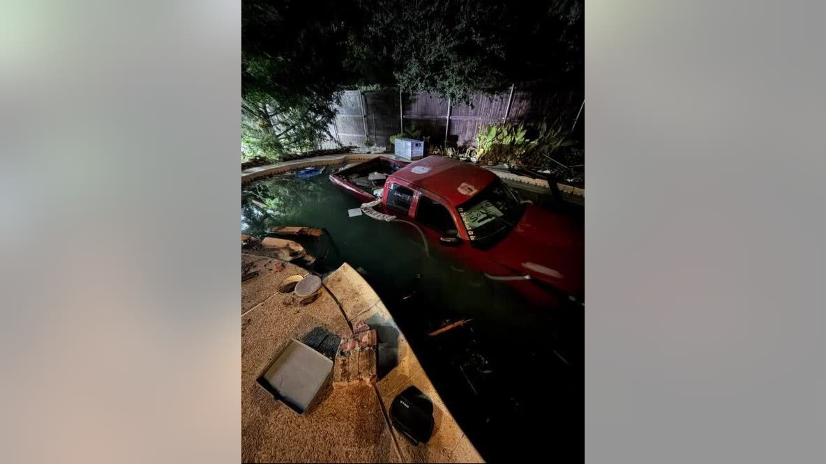 Pickup truck crashes into pool at home in The Colony; driver flees