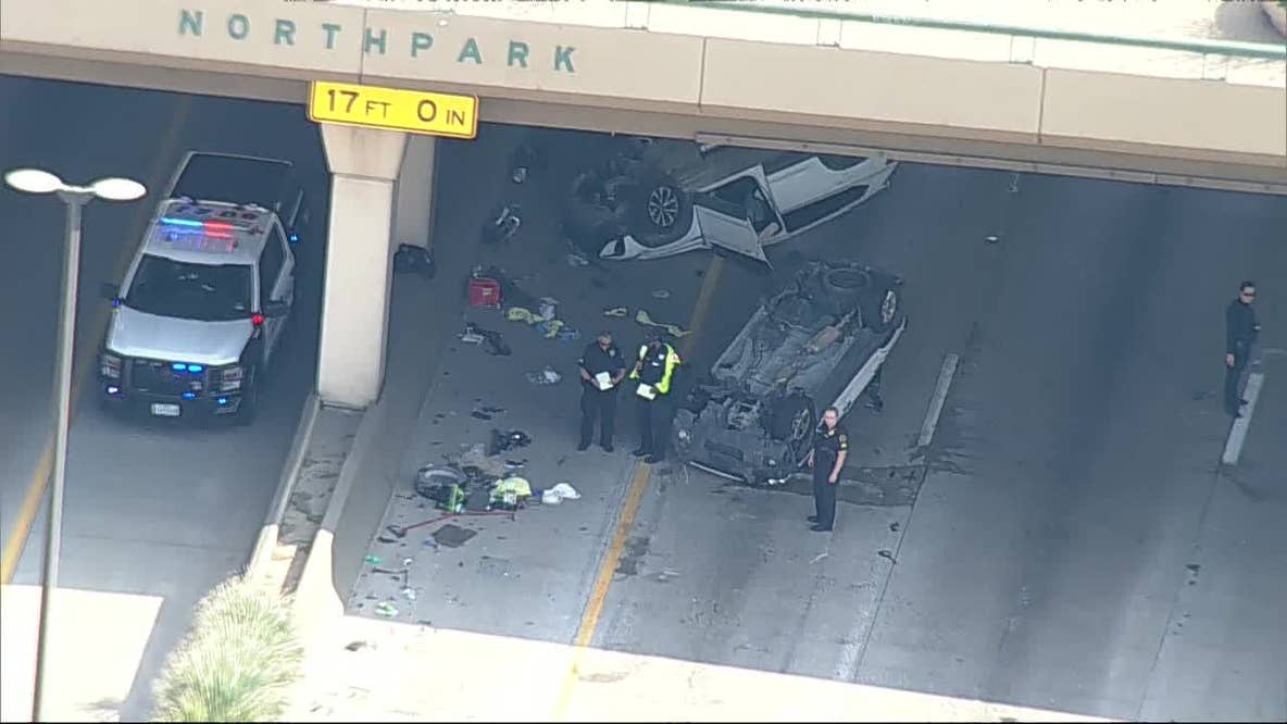 Major crash on I-75 in Dallas leaves two cars overturned