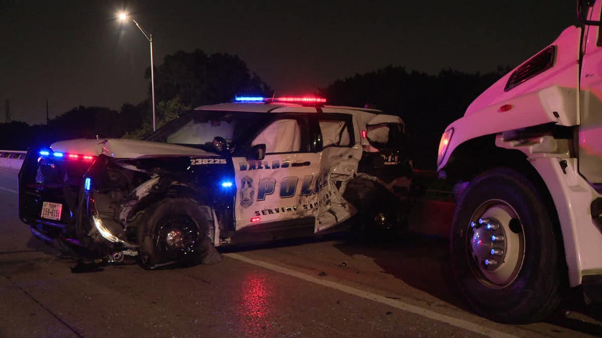 Dallas police officers escape injury after cruiser gets slammed in multi-vehicle I-45 crash