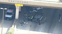 Major crash on US-75 in Dallas leaves two cars overturned