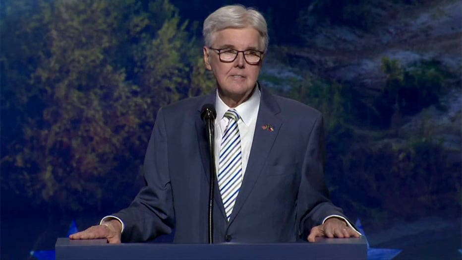 Texas Lt. Gov. Dan Patrick speaks at the Republican Midterm Convention in Dallas, Texas, on Sept. 10, 2026.