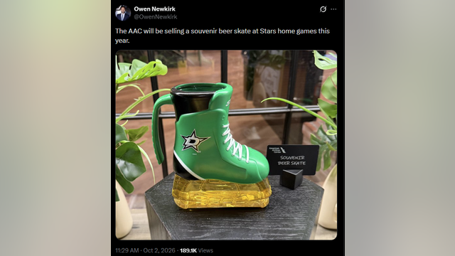 Dallas Stars selling souvenir beer skate at American Airlines Center this season