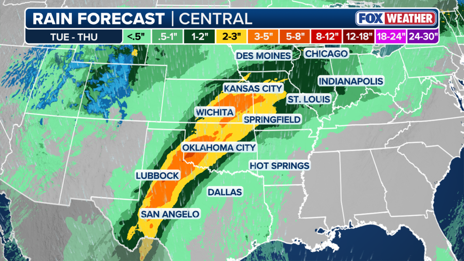 The rainfall forecast for the south-central U.S. this week.