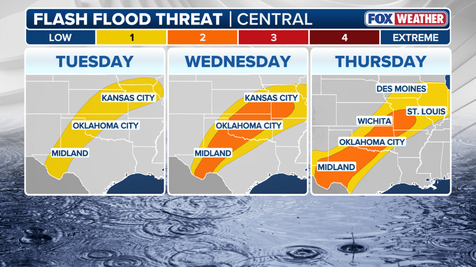 The flash flood outlook for the south-central U.S. this week.