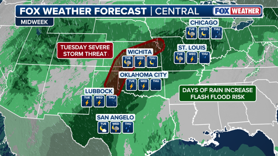 Severe weather and heavy rain are likely in Texas this week.