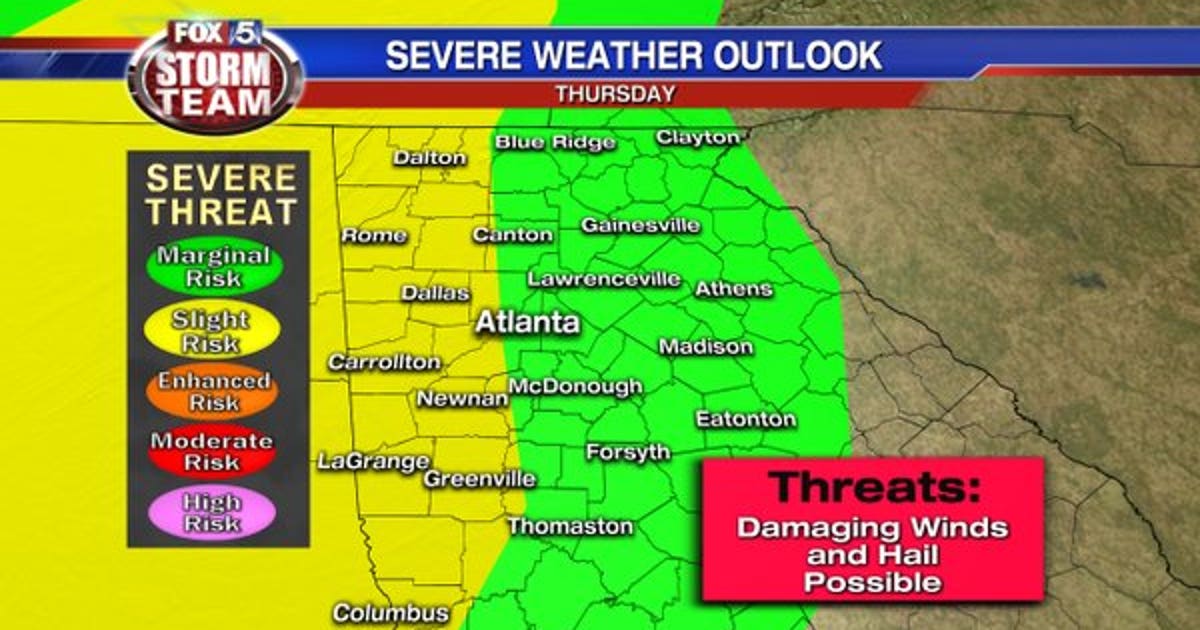Slight chance of severe storms Thursday night | FOX 5 Atlanta
