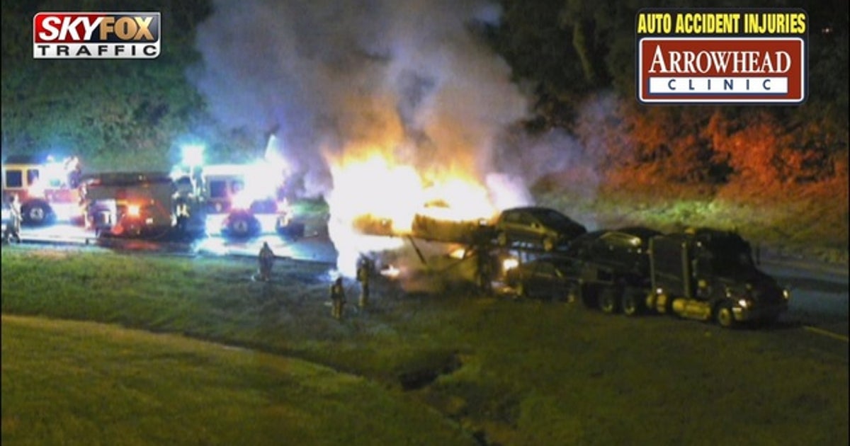 Car hauler on fire on I-20 EB ramp to I-285 | FOX 5 Atlanta