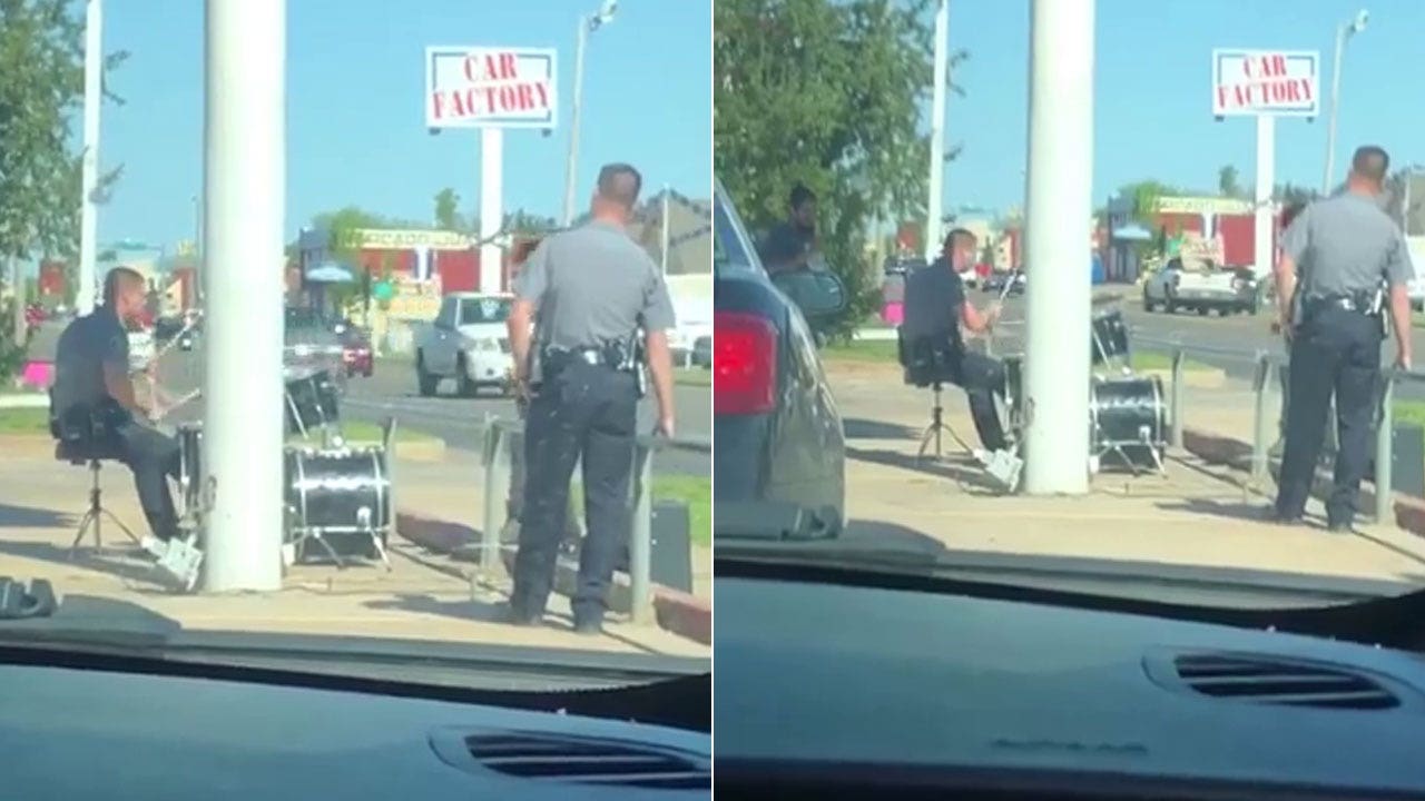 Officer shows off drum skills during response
