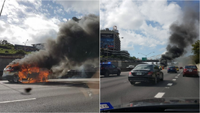 Vehicle fire caused by accident delays Atlanta traffic