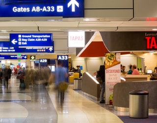 DFW Airport terminal passengers walking-409650