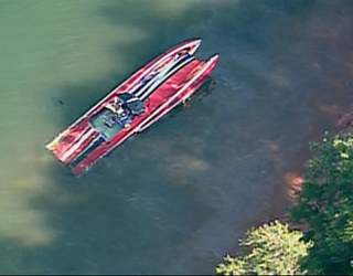 cigarette boat crash COMPILATION OFFSHORE POWERBOAT, CRASH,SUBMERGED,FIRE 1 dead, 6 injured after