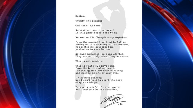 Dirk Nowitzki takes out ad in Dallas Morning News to thank fans