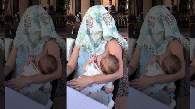 Breastfeeding mom told to cover up, instead puts cloth over own face