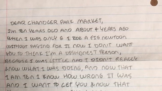 Market 'blown away' by letter from honest 10-year-old