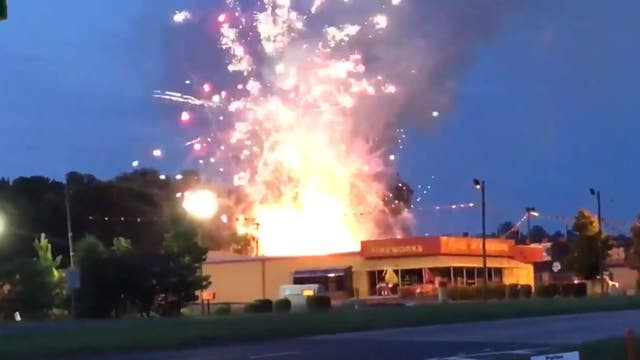 'Spectacular fire' destroys at least 2 containers at fireworks store