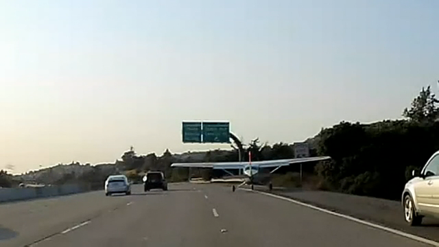 Dash cam video: Small plane lands safely on highway in San Leandro