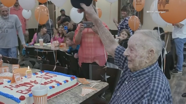 WWII vet celebrates 100th birthday at Whataburger