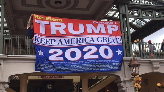 Man hangs 'Re-Elect Trump' banner at Walt Disney World's Magic Kingdom