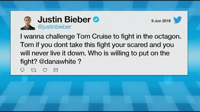 Justin Bieber challenges Tom Cruise to fight on Twitter