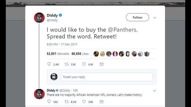 Diddy wants to buy Carolina Panthers and sign Colin Kaepernick