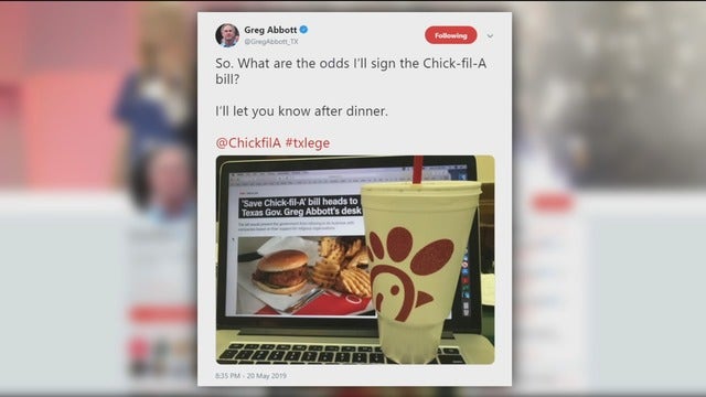 Lawmakers approve, Texas governor expected to sign Chick-fil-A bill