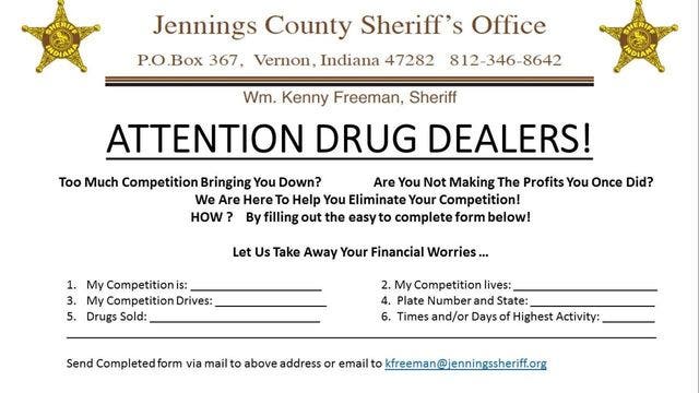 Indiana sheriff's office encourages drug dealers to rat out their competition