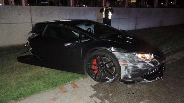 Lamborghini sliced in half following crash into light pole in Tysons Corner