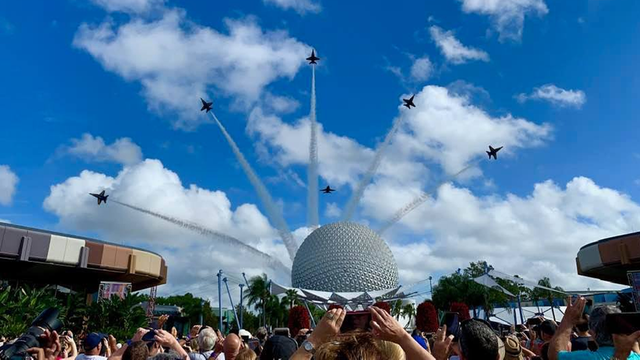 U.S. Navy Blue Angels fly over Epcot on Thursday